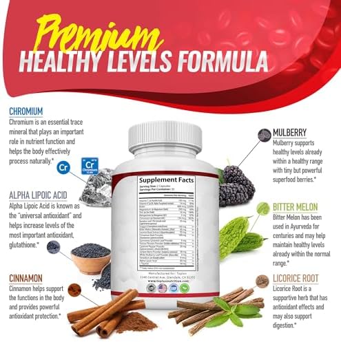 Suplemento Complejo de Azúcar en Sangre - Apoya Niveles Saludables de Azúcar en Sangre, Natural con Canela, Melón Amargo, Cromo, Morera, Ácido Alfa - imagen 4