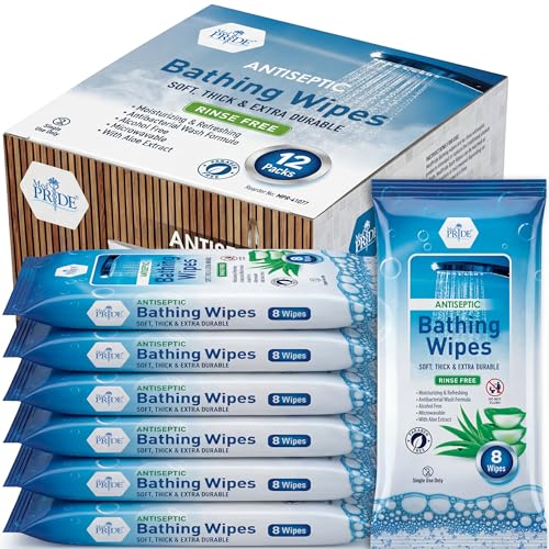 Toallitas Hospitalarias MED PRIDE para Baño, Toallitas Hidratantes Sin Enjuague para Adultos, Suaves y Gruesas, 12 Paquetes (96 Contenido), Aloe Vera - imagen 1