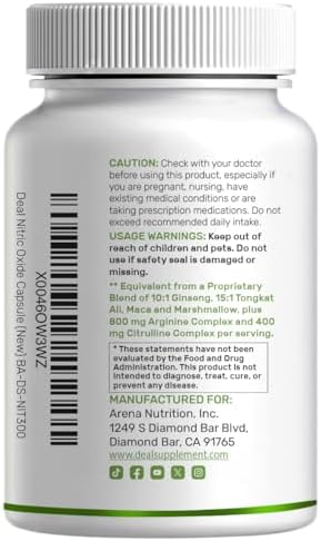 Suplemento de Óxido Nítrico 3,000mg, 300 Cápsulas | Complejo 12 en 1 para Hombres y Mujeres – Arginina, Citrulina, Ginseng Rojo Coreano, Tongkat Ali, - imagen 8
