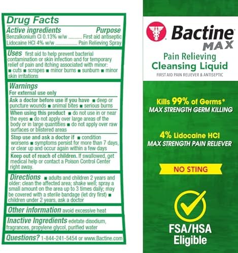 Bactine MAX Spray para ros Auxilios - Alivio del Dolor y Limpieza con 4% de Lidocaína - Anestésico que Elimina 99% de Germenes - Alivio para Cortes, - imagen 2
