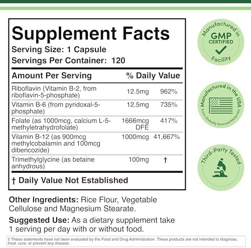 Multivitamínico Metilado (Vitaminas Metiladas y Activadas - Complejo B Metilado con Trimetilglicina (TMG) y Metilfolato) 120 Cápsulas de Double Wood, - imagen 2