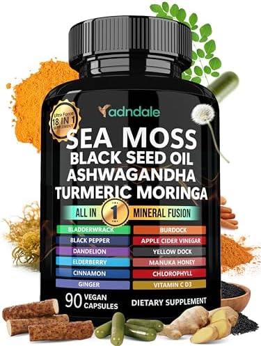 Cápsulas de Musgo Marino Adndale - Mezcla de Musgo Marino con Ashwagandha, Cúrcuma y Aceite de Semilla Negra - 90 Cápsulas - imagen 1