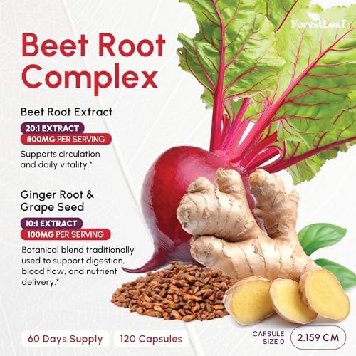 Cápsulas de Raíz de Remolacha USDA Orgánica ForestLeaf - Suplemento de 1000mg 20:1 con Jengibre y Semilla de Uva - Apoya Presión Arterial y - imagen 6
