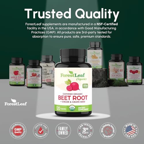 Cápsulas de Raíz de Remolacha USDA Orgánica ForestLeaf - Suplemento de 1000mg 20:1 con Jengibre y Semilla de Uva - Apoya Presión Arterial y - imagen 8