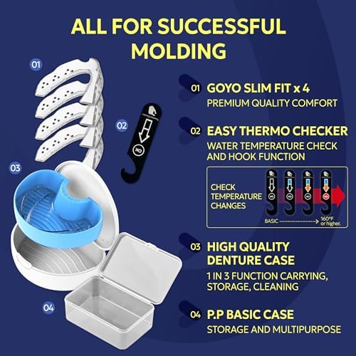 GOYO Pack de 4 Protectores Bucales Slim FIT para Apretar los Dientes de Noche con Termómetro y Estuche Dental | Férulas Personalizadas para Bruxismo - imagen 3