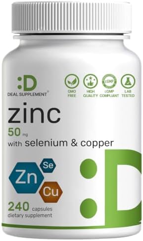 Suplemento Deal de Zinc 50mg con Selenio y Cobre, 240 Cápsulas, Suministro para 8 Meses, Fórmula Mineral 3 en 1, Apoya el Sistema Inmunológico para - imagen 1