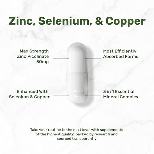 Suplemento Deal de Zinc 50mg con Selenio y Cobre, 240 Cápsulas, Suministro para 8 Meses, Fórmula Mineral 3 en 1, Apoya el Sistema Inmunológico para - imagen 3