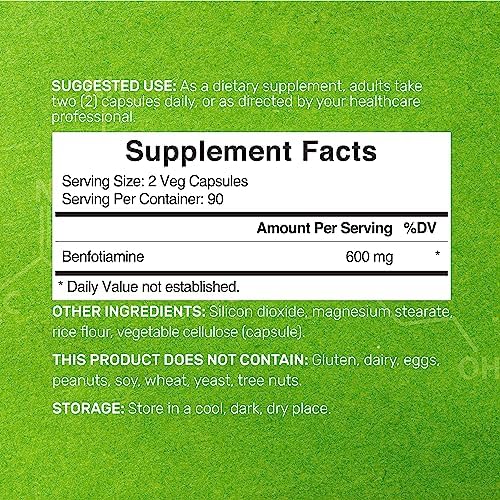 Benfotiamina 600mg por Porción, 180 Cápsulas Veganas (300mg por Cápsula) – Suplemento de Vitamina B1 Soluble en Grasa – Probado por Terceros, Vegano, - imagen 2