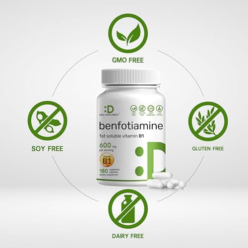 Benfotiamina 600mg por Porción, 180 Cápsulas Veganas (300mg por Cápsula) – Suplemento de Vitamina B1 Soluble en Grasa – Probado por Terceros, Vegano, - imagen 3