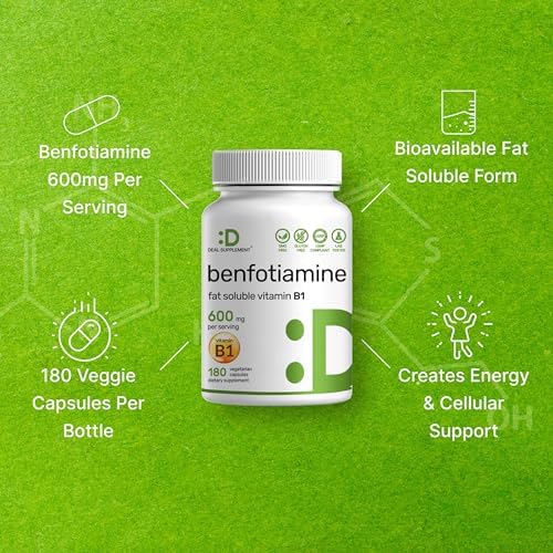 Benfotiamina 600mg por Porción, 180 Cápsulas Veganas (300mg por Cápsula) – Suplemento de Vitamina B1 Soluble en Grasa – Probado por Terceros, Vegano, - imagen 4