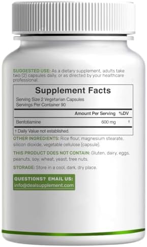 Benfotiamina 600mg por Porción, 180 Cápsulas Veganas (300mg por Cápsula) – Suplemento de Vitamina B1 Soluble en Grasa – Probado por Terceros, Vegano, - imagen 7