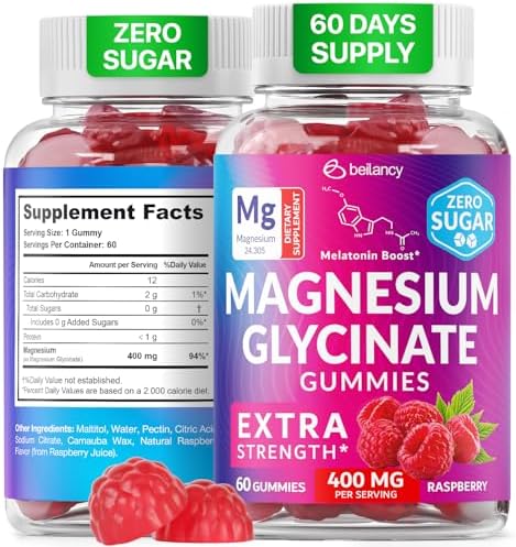 Gomitas de Glicinato de Magnesio 400mg, Apoyo Muscular y Relajación, Suplemento Vegano Sin Azúcar, Sabor Frambuesa, 60 Días de Suministro - imagen 1