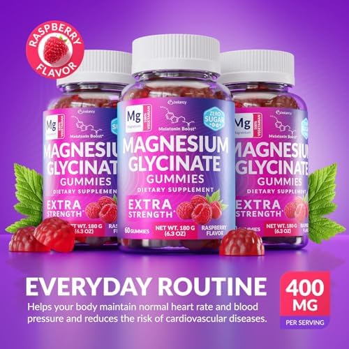 Gomitas de Glicinato de Magnesio 400mg, Apoyo Muscular y Relajación, Suplemento Vegano Sin Azúcar, Sabor Frambuesa, 60 Días de Suministro - imagen 2