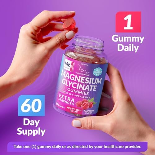 Gomitas de Glicinato de Magnesio 400mg, Apoyo Muscular y Relajación, Suplemento Vegano Sin Azúcar, Sabor Frambuesa, 60 Días de Suministro - imagen 5