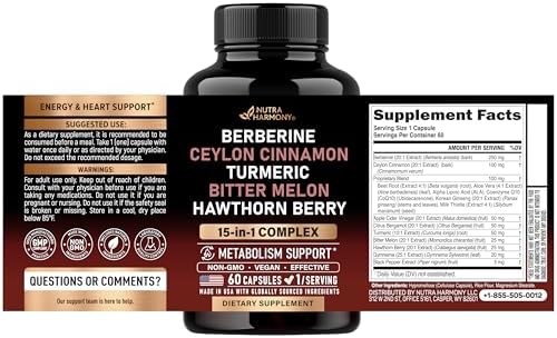 Suplemento 15 en 1 de Berberina con Canela de Ceilán, Melón Amargo, Vinagre de Manzana, Baya de Espino, Bergamota Cítrica y Cúrcuma - 60 Cápsulas - imagen 2