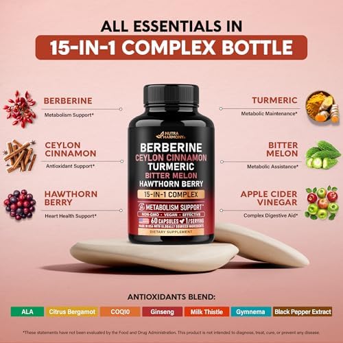 Suplemento 15 en 1 de Berberina con Canela de Ceilán, Melón Amargo, Vinagre de Manzana, Baya de Espino, Bergamota Cítrica y Cúrcuma - 60 Cápsulas - imagen 6