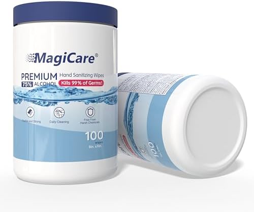 Toallitas de Alcohol MagiCare 75% Grandes (2, 100ct) - Toallitas Desinfectantes Sin Aroma para Manos, Limpieza y Sanitización - Hogar, Oficina, Aula, - imagen 1