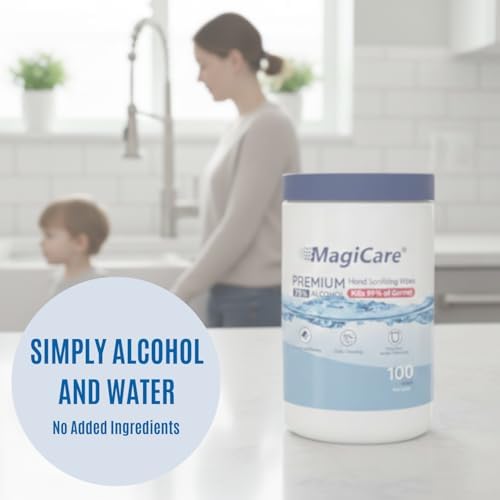 Toallitas de Alcohol MagiCare 75% Grandes (2, 100ct) - Toallitas Desinfectantes Sin Aroma para Manos, Limpieza y Sanitización - Hogar, Oficina, Aula, - imagen 4