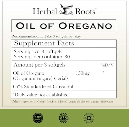Aceite de Orégano Herbal Roots - Aceite de Orégano Mediterráneo - 90 Cápsulas Blandas Fáciles de Tragar - Extra Fuerte 150mg - imagen 2