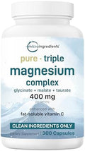 Complejo de Magnesio Puro Micro Ingredients, 300 Cápsulas | Magnesio Glicinato, Malato y Taurato con Vitamina C | 100% Quelado | Apoya Músculos, - imagen 1