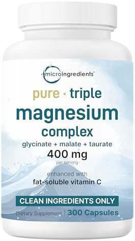 Complejo de Magnesio Puro Micro Ingredients, 300 Cápsulas | Magnesio Glicinato, Malato y Taurato con Vitamina C | 100% Quelado | Apoya Músculos, - imagen 1