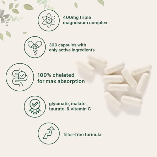 Complejo de Magnesio Puro Micro Ingredients, 300 Cápsulas | Magnesio Glicinato, Malato y Taurato con Vitamina C | 100% Quelado | Apoya Músculos, - imagen 3