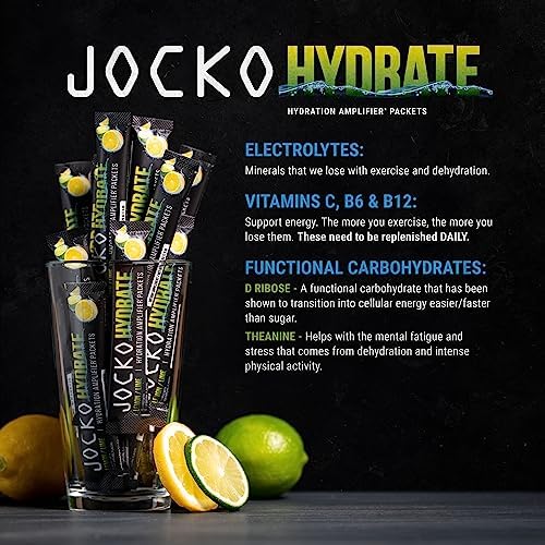 Jocko Fuel Hydrate - Paquetes de Electrolitos en Polvo Bajo en Azúcar para Hidratación y Recuperación (16 Paquetes) Sabor Limón Lima con Vitaminas - imagen 4