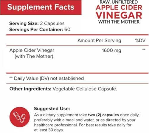 Cápsulas de Vinagre de Sidra de Manzana con La Madre - 120 Pastillas Veganas - Suplemento Ideal para Pérdida de Peso, Dieta, Keto, Digestión y Detox - imagen 2