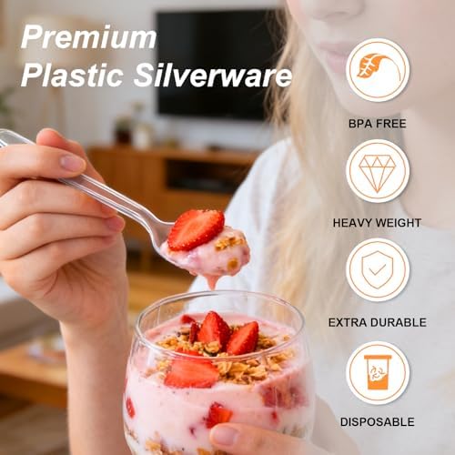 Cubiertos Desechables Lamosi 360 Piezas, 180 Cucharas y 180 Tenedores de Plástico Transparente, Resistentes al Calor y Sin BPA, Ideal para Bodas y - imagen 3