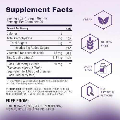 Gomitas de Saúco Sambucol - Suplemento Inmunológico para Adultos y Niños con Vitamina C y Zinc, Altas en Antioxidantes, Sin Gluten, Veganas - 90 - imagen 2