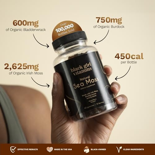 Vitaminas Black Girl - Gomas de Musgo Marino Irlandés - Musgo Marino + Algas Marinas y Bardana - 92 Minerales para Tiroides, Metabolismo e Inmunidad - imagen 3