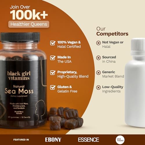 Vitaminas Black Girl - Gomas de Musgo Marino Irlandés - Musgo Marino + Algas Marinas y Bardana - 92 Minerales para Tiroides, Metabolismo e Inmunidad - imagen 4