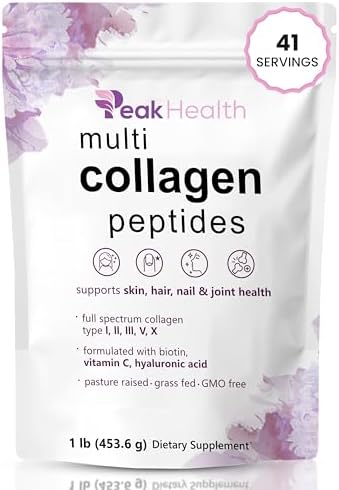 Polvo de Péptidos de Colágeno Múltiple, 1 Libra - Tipo I, II, III, V, X con Biotina, Ácido Hialurónico y Vitamina C - Colágeno Sin Sabor - Keto y - imagen 1