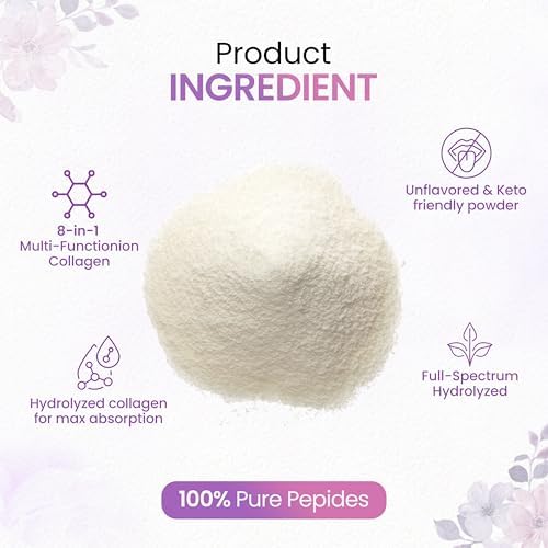 Polvo de Péptidos de Colágeno Múltiple, 1 Libra - Tipo I, II, III, V, X con Biotina, Ácido Hialurónico y Vitamina C - Colágeno Sin Sabor - Keto y - imagen 3