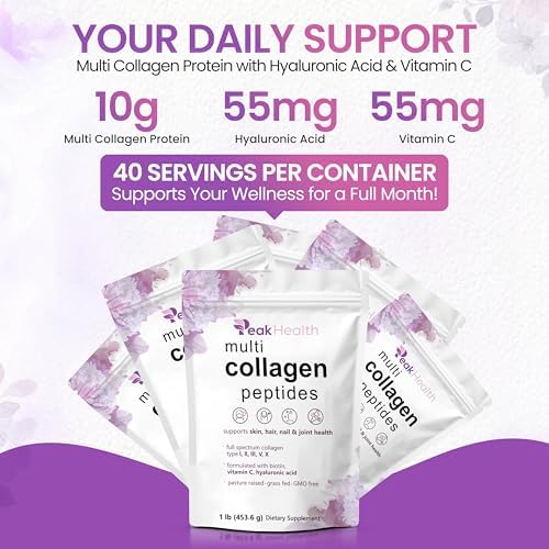 Polvo de Péptidos de Colágeno Múltiple, 1 Libra - Tipo I, II, III, V, X con Biotina, Ácido Hialurónico y Vitamina C - Colágeno Sin Sabor - Keto y - imagen 5