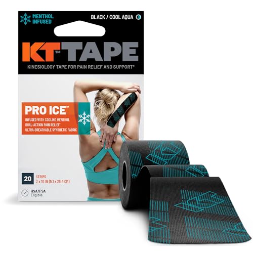 KT Tape Pro Ice, Cinta Kinesiológica Infundida con Mentol, 20 Piezas, Tiras Pre-cortadas de 10, Color Negro - imagen 1