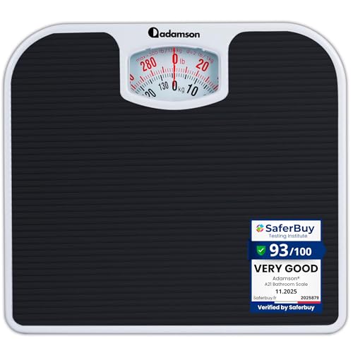 Báscula Analógica Adamson A21 para Peso Corporal - Hasta 300 LB - Nueva - Superficie de Goma Antideslizante + Números Grandes - Escala de Baño - - imagen 1