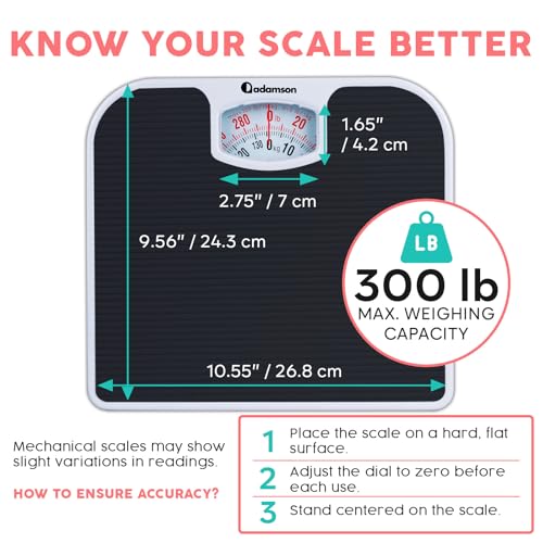 Báscula Analógica Adamson A21 para Peso Corporal - Hasta 300 LB - Nueva - Superficie de Goma Antideslizante + Números Grandes - Escala de Baño - - imagen 4