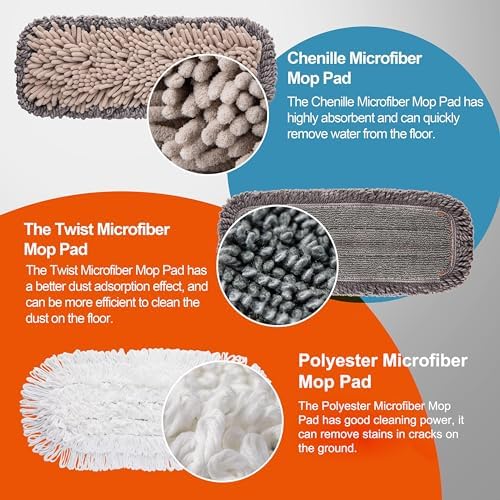 Mopa CLEANHOME para limpieza de pisos con 3 almohadillas lavables y mango extensible de 55”, mopa multifuncional para pisos de madera, mármol y - imagen 2