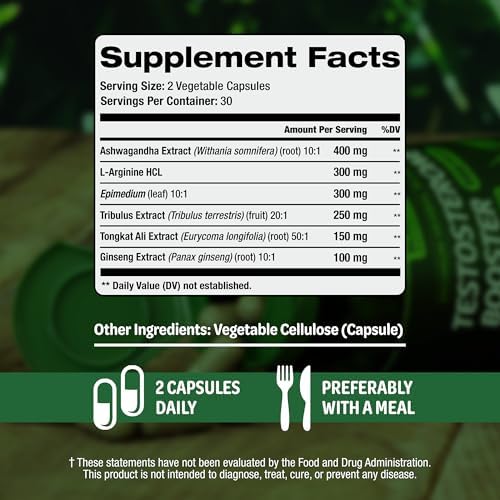 Suplemento Aumentador de Testosterona para Hombres - Mejora Masculina Test Boost - Ashwagandha, L-Arginina, Tongkat Ali, Tribulus y Más - 2 Meses de - imagen 2