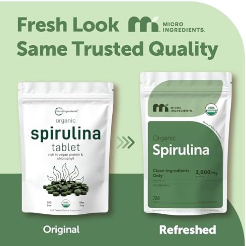 Suplemento de Espirulina Orgánica Micro Ingredients, 720 Tabletas (Suministro de 4 Meses), Sin Rellenos y No Transgénico, Rico en Proteína Vegana, - imagen 2