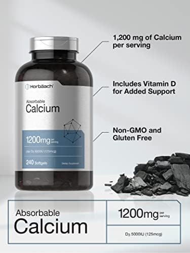 Horbäach Calcio 1200 mg con Vitamina D3 | 240 Gelcaps | Suplemento de Calcio Absorbible para Hombres y Mujeres | Sin OGM, Sin Gluten - imagen 3