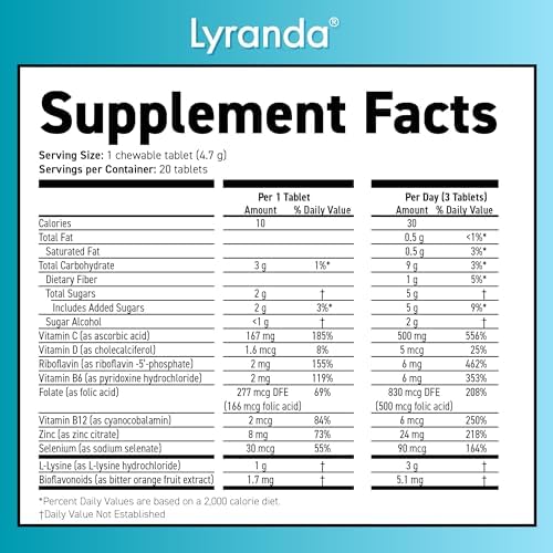Lyranda® - Tratamiento para Herpes Labial con Lisina - Tabletas Masticables de L-Lisina - Absorción Rápida y Mejor Higiene - imagen 8