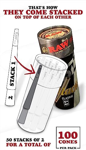 Conos RAW Clásicos Negros 1-1/4 | Paquete de 100 | Conos Pre-enrollados de Larga Duración - Papel de Enrollar Extra Fino con Puntas y Tubos de - imagen 2