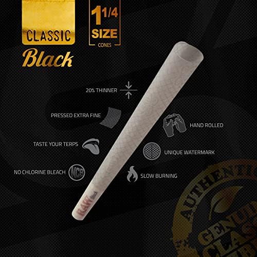 Conos RAW Clásicos Negros 1-1/4 | Paquete de 100 | Conos Pre-enrollados de Larga Duración - Papel de Enrollar Extra Fino con Puntas y Tubos de - imagen 3
