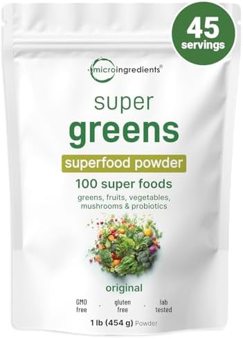 Micro Ingredients Super Greens en Polvo, 1lb | Mezcla de 100 Superalimentos con Verduras, Probióticos, Frutas, Vegetales y Hongos | Fuente de - imagen 1