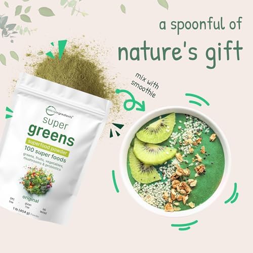 Micro Ingredients Super Greens en Polvo, 1lb | Mezcla de 100 Superalimentos con Verduras, Probióticos, Frutas, Vegetales y Hongos | Fuente de - imagen 6