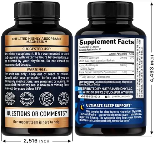 Glicinato de Magnesio - Soporte para Sueño y Relajación - Extra Fuerte 1500 mg - Suplemento de Magnesio para Hombres y Mujeres - 120 Cápsulas - imagen 2