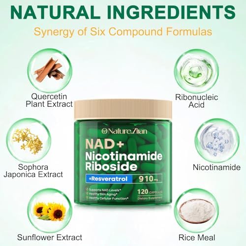 Suplemento de NAD - 910 mg de Nicotinamida Ribósido para Hombres y Mujeres, Liposomal con Resveratrol para Enfoque y Energía - 120 Cápsulas - imagen 3