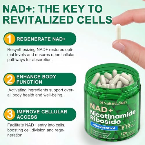 Suplemento de NAD - 910 mg de Nicotinamida Ribósido para Hombres y Mujeres, Liposomal con Resveratrol para Enfoque y Energía - 120 Cápsulas - imagen 4